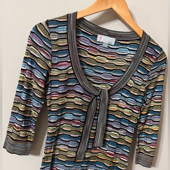MISSONIE Made in Italy textured MIDI dress in Multi Colors Tie neck Size 4 - Picture 1 of 12